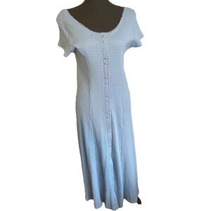 NEW Fashion Bug Vintage Womens LARGE Blue Ribbed Button Front Maxi Dress NWT